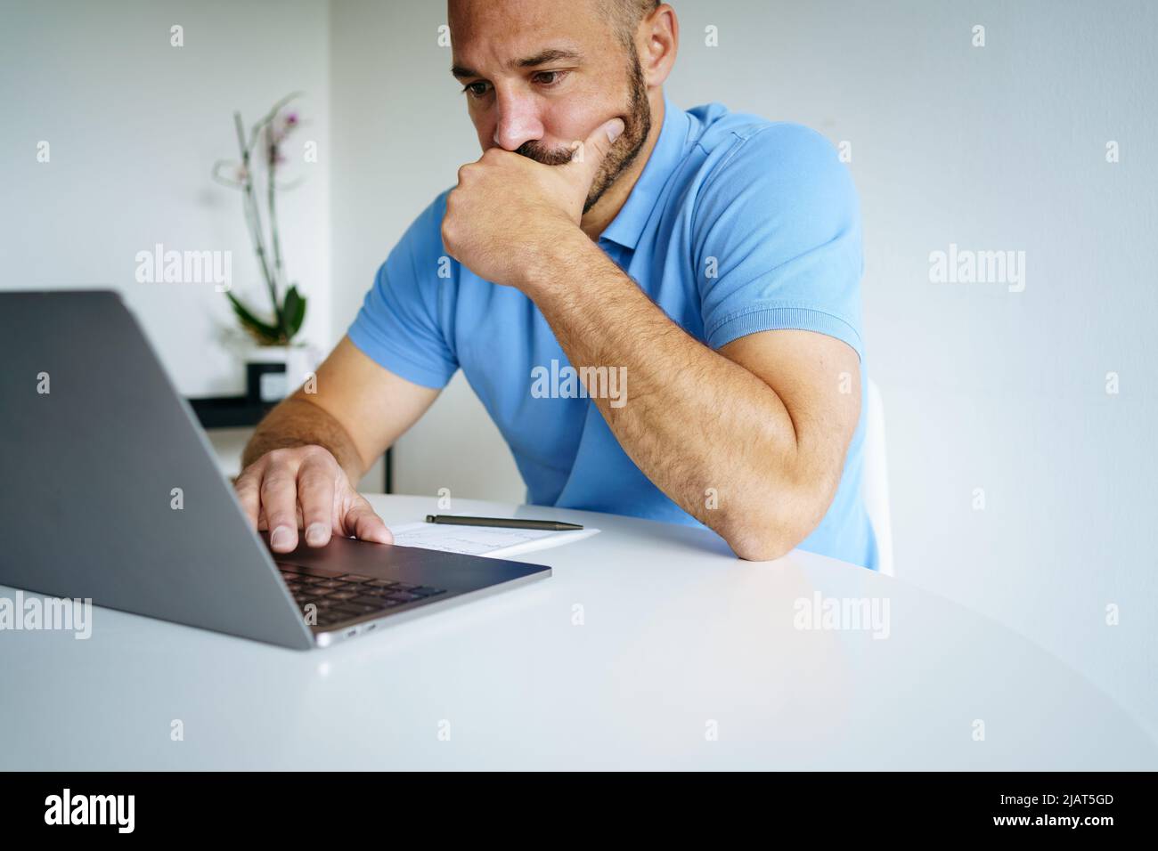 Man Working laptop Hands Networking Stock Photo