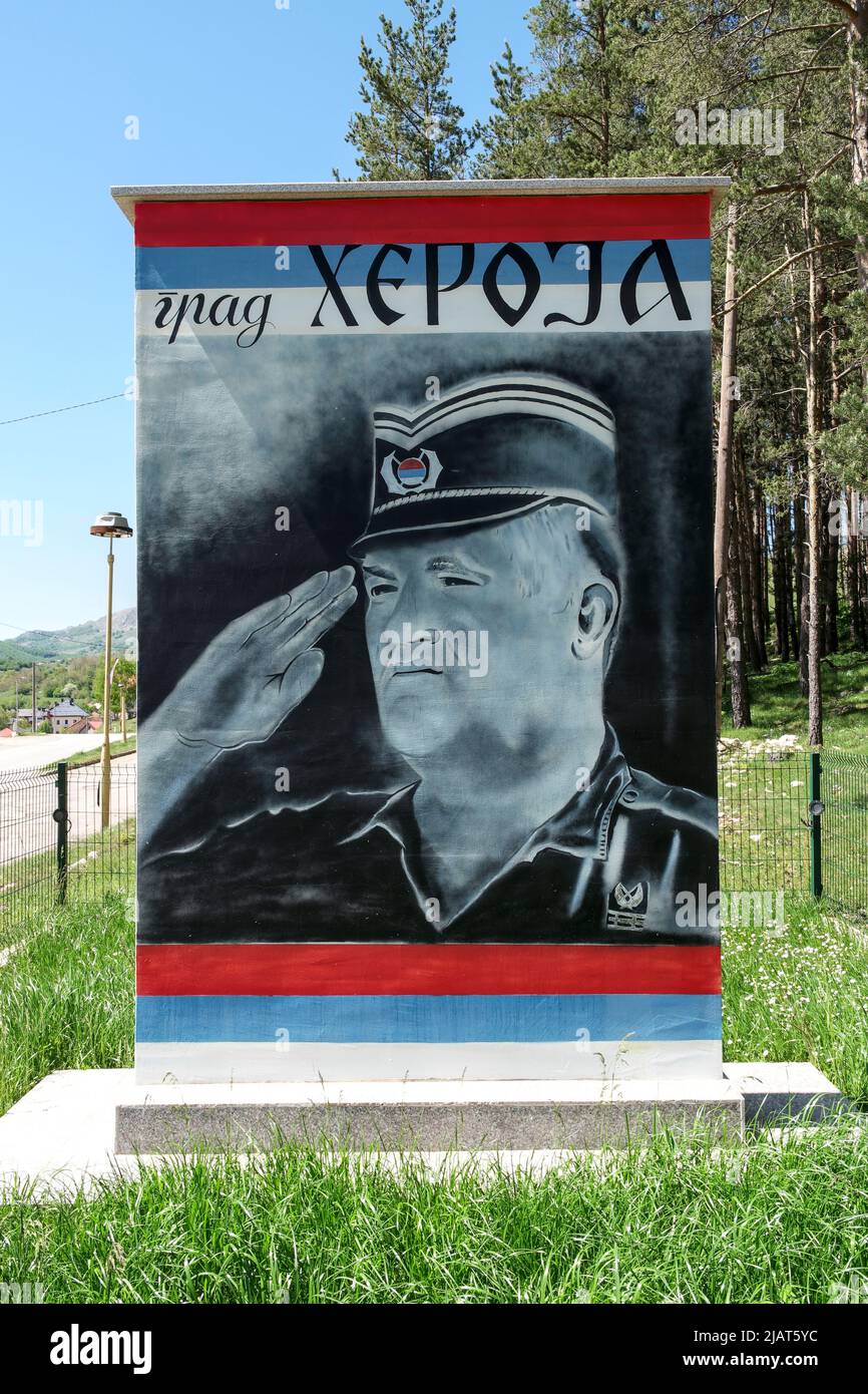 Kalinovik, Republika Srpska, Bosnia and Herzegovina – May 2022: Memorial for Ratko Mladić, convicted war criminal who led the Army of Republika Srpska Stock Photo