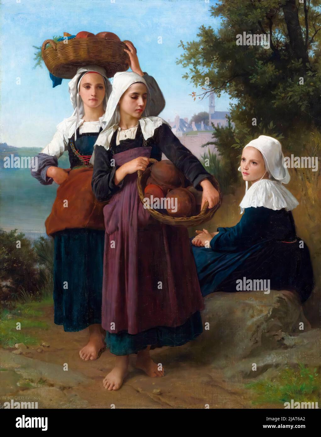 William Adolphe Bouguereau, Young Girls From Fouesnant, Returning From The Market, painting in oil on canvas, 1869 Stock Photo