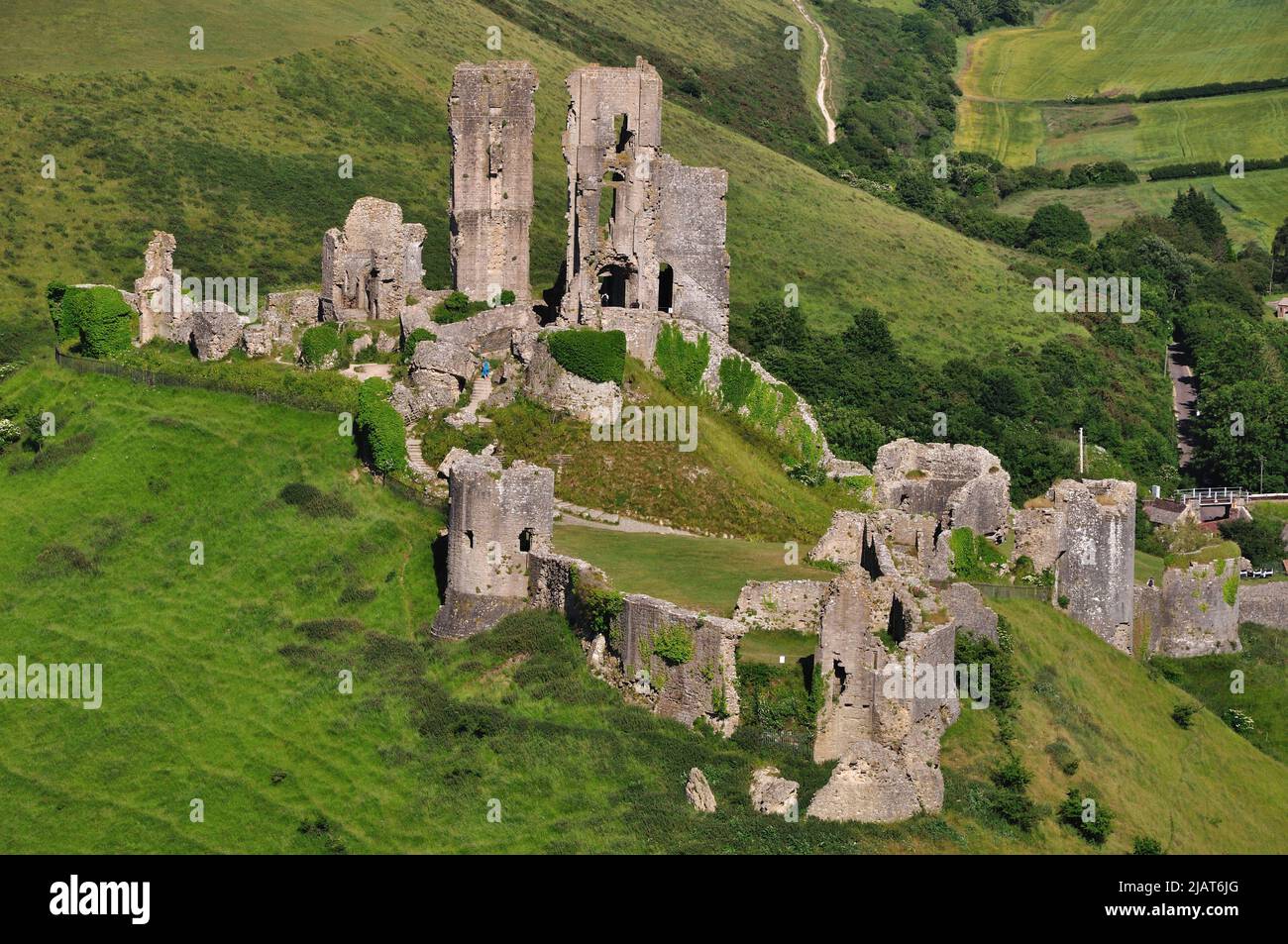 The ruins of Corfe Castle in east Dorset, UK Stock Photo