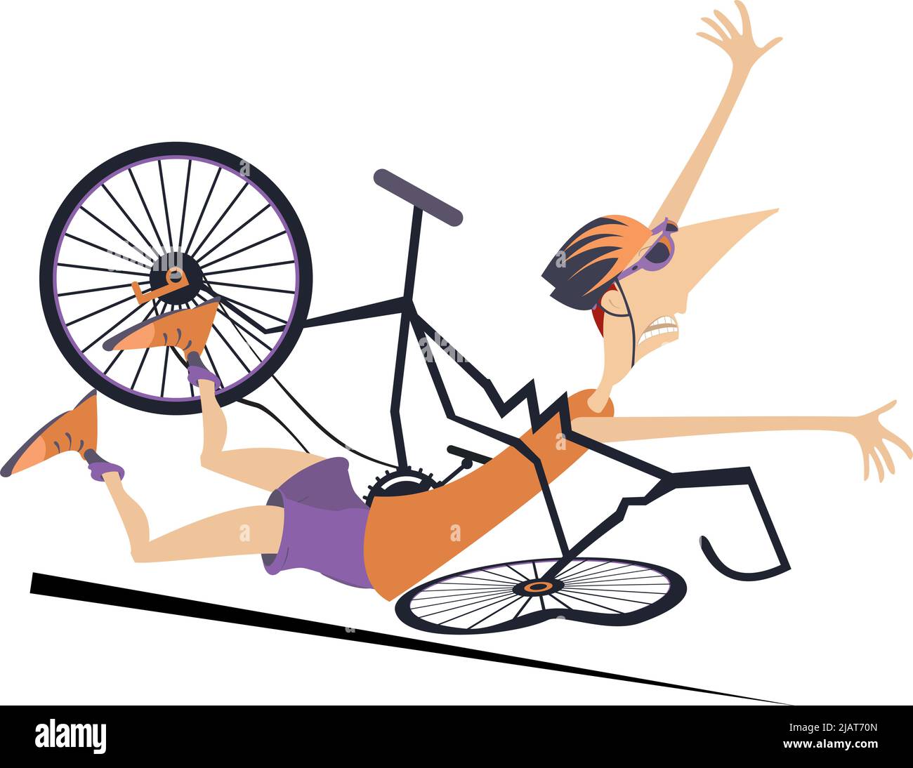 Man falling down from the bicycle isolated. Cyclist falling down from