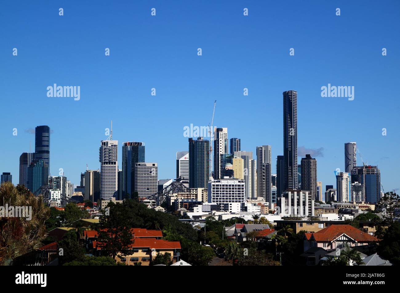 Brisbane City Skyline against blue sky during day time Stock Photo