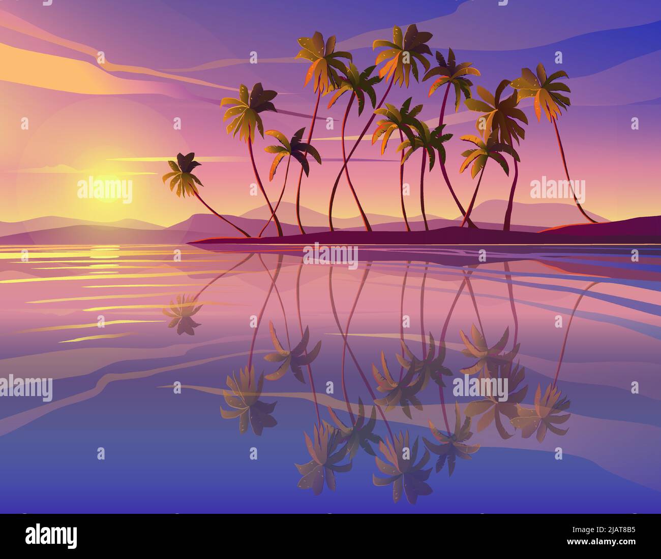 Purple sunset with palm trees Stock Vector Images - Alamy