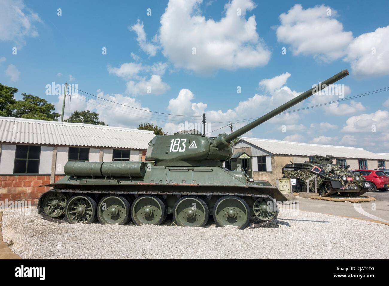 T34/85 Russian Soviet WW2 Medium Tank in Eden Camp Modern History Theme Museum near Malton, North Yorkshire, England. Stock Photo