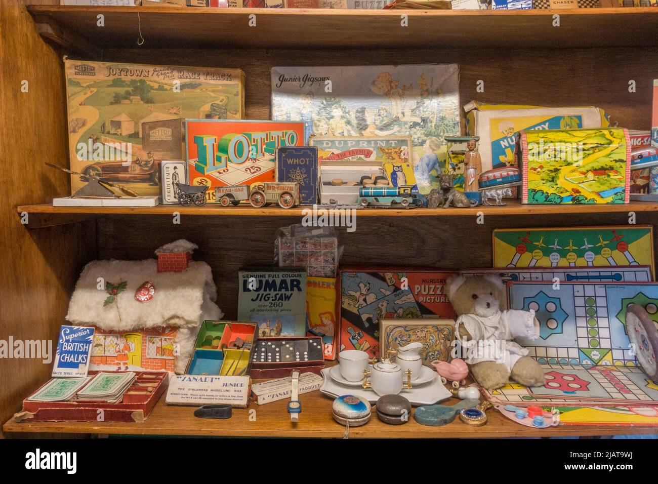 Display of childrens toys from WWII in Eden Camp Modern History Theme