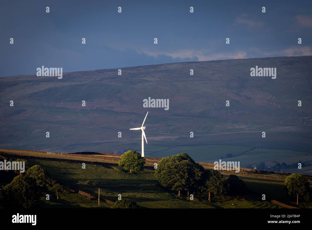 A lone wind turbine in Bury countryside. Stock Photo