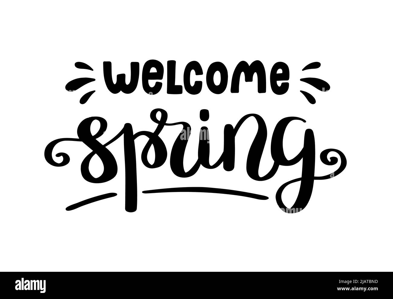 Welcome spring lettering. Seasonal quote. Hand drawn illustration Stock Photo