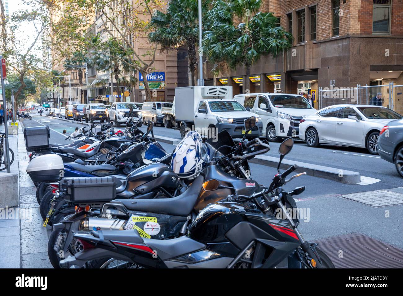 Sydney city centre CBD, motorcycle parking bay on Pitt street with cars