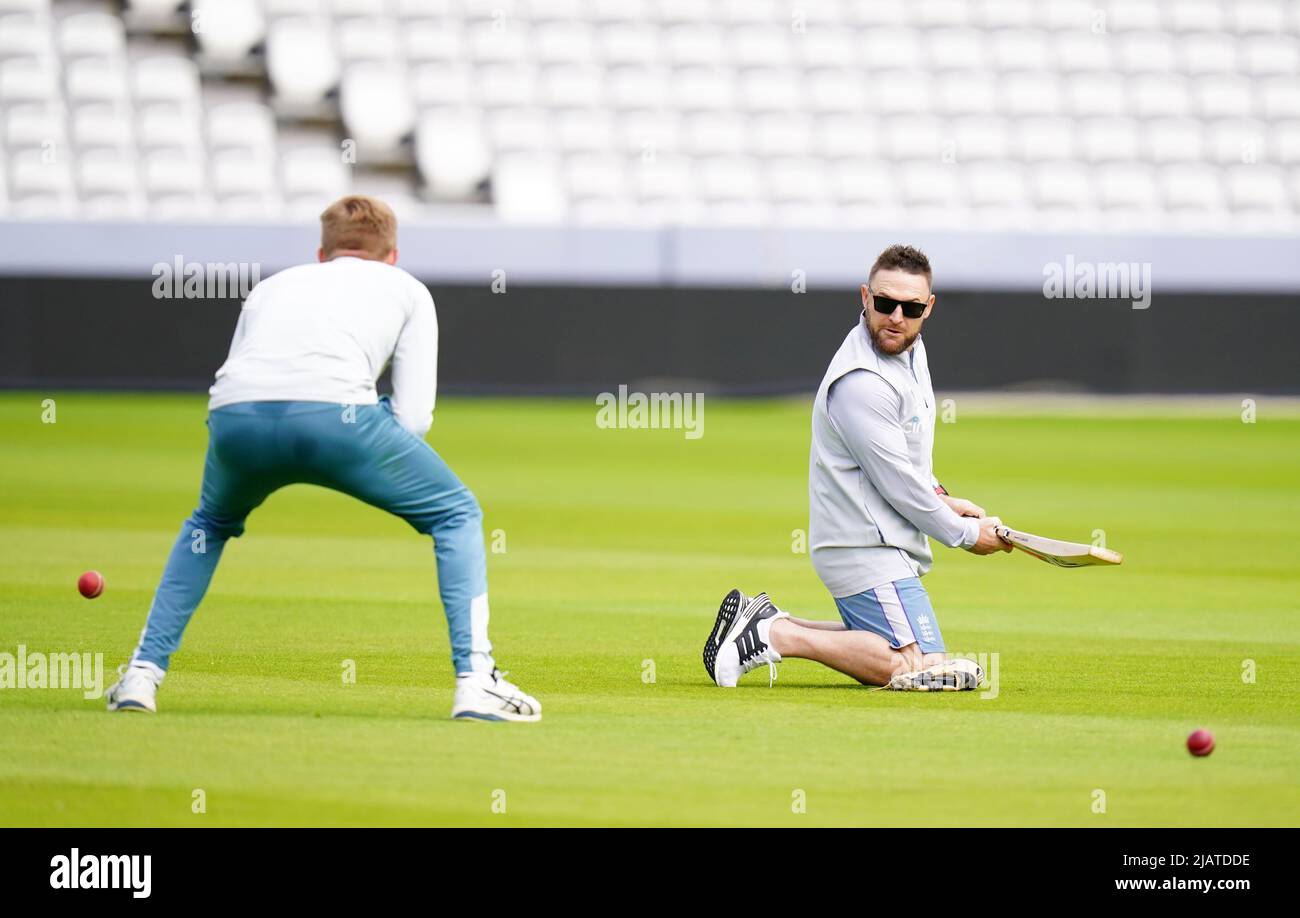 New England men's Test coach Brendon McCullum during a nets session at ...