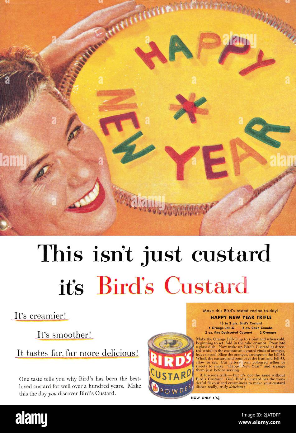 1955 British advertisement for Bird's Custard Powder. Stock Photo