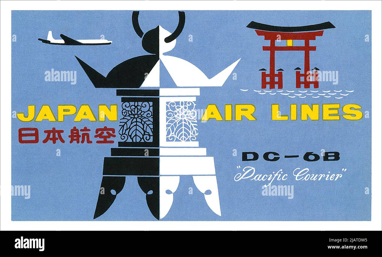 Vintage Japan Air Lines luggage label. Stock Photo
