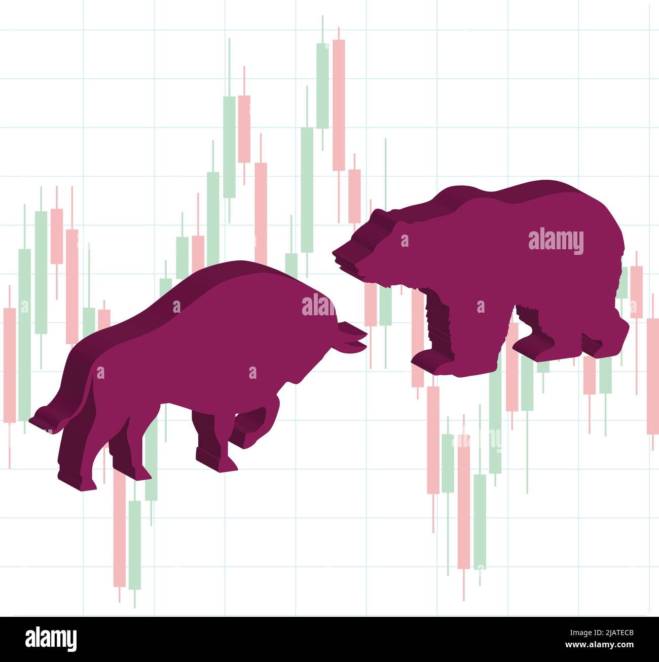 illustration of link bull and bear and stock market graph blur. with white background Stock Vector