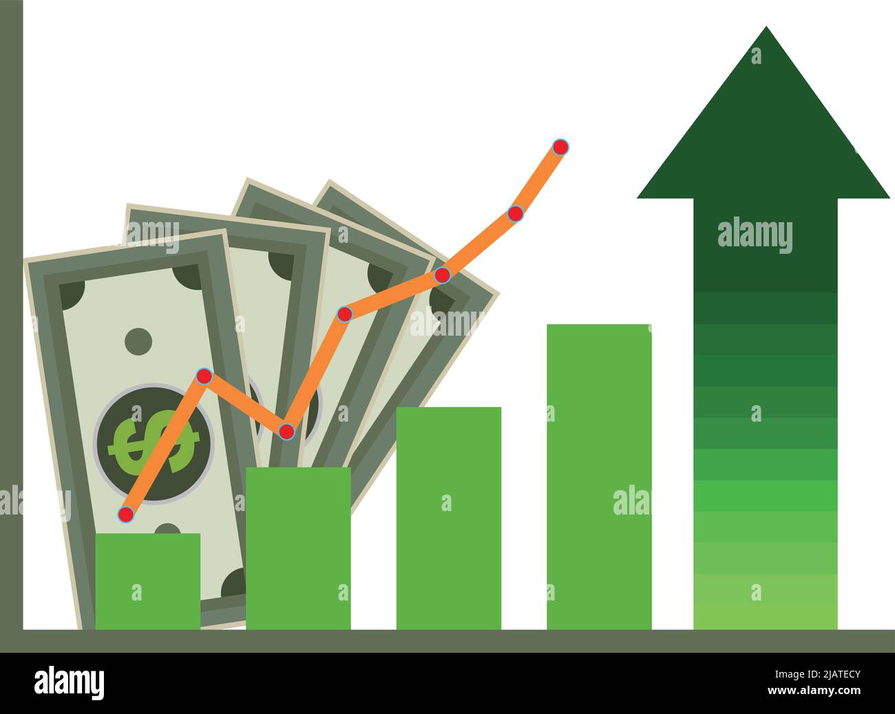 increase value graph and money stock market value icon. on white