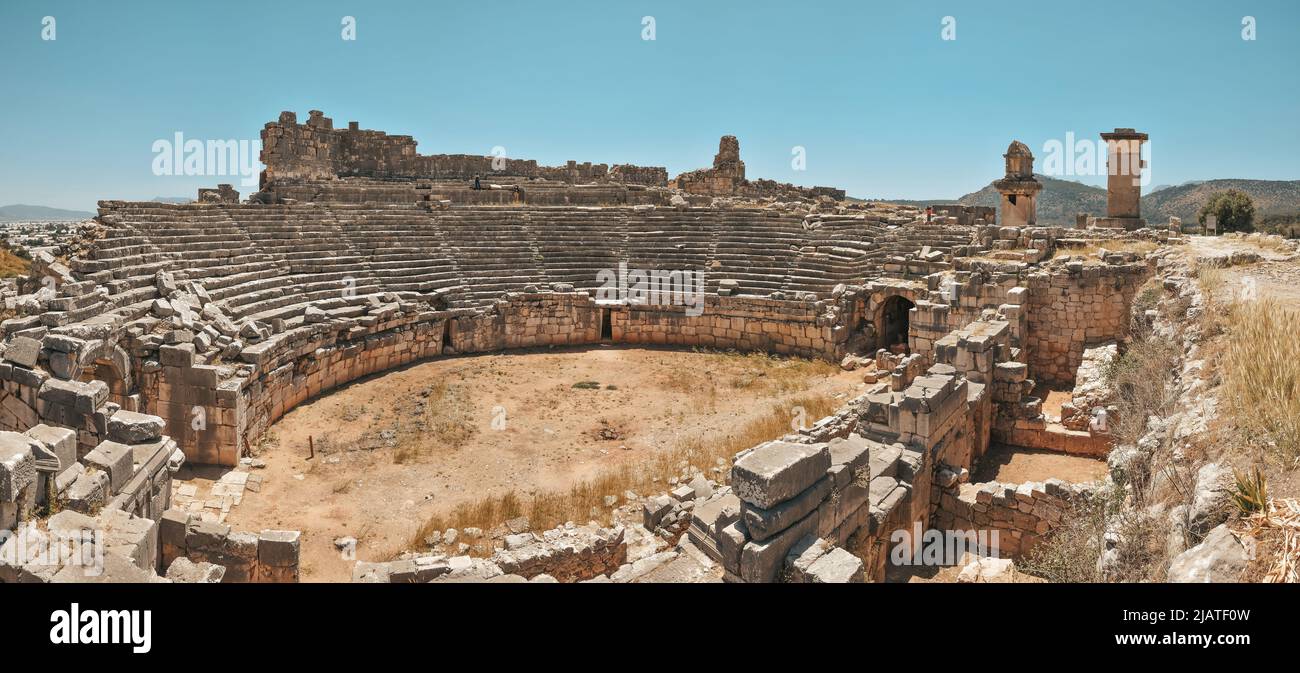 The scenic view of Xanthos, which was a city in ancient Lycia, center of culture and commerce for the Lycians, and for the Persians, Greeks and Romans Stock Photo