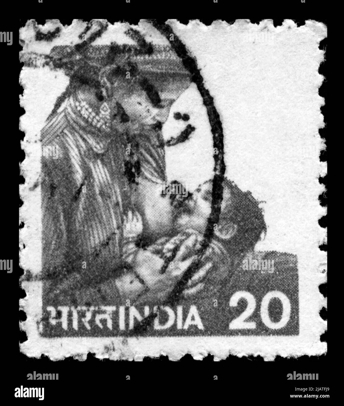 Stamp print in India,mother, motherhood, breastfeeding, feeding Stock Photo