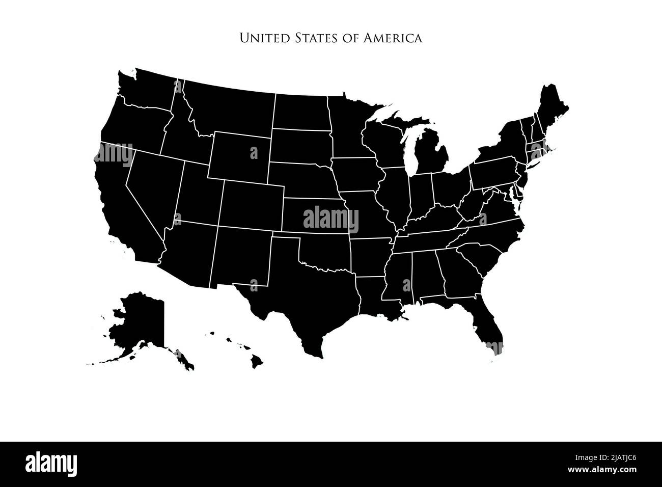 United States of America map silhouette with states and borders on ...