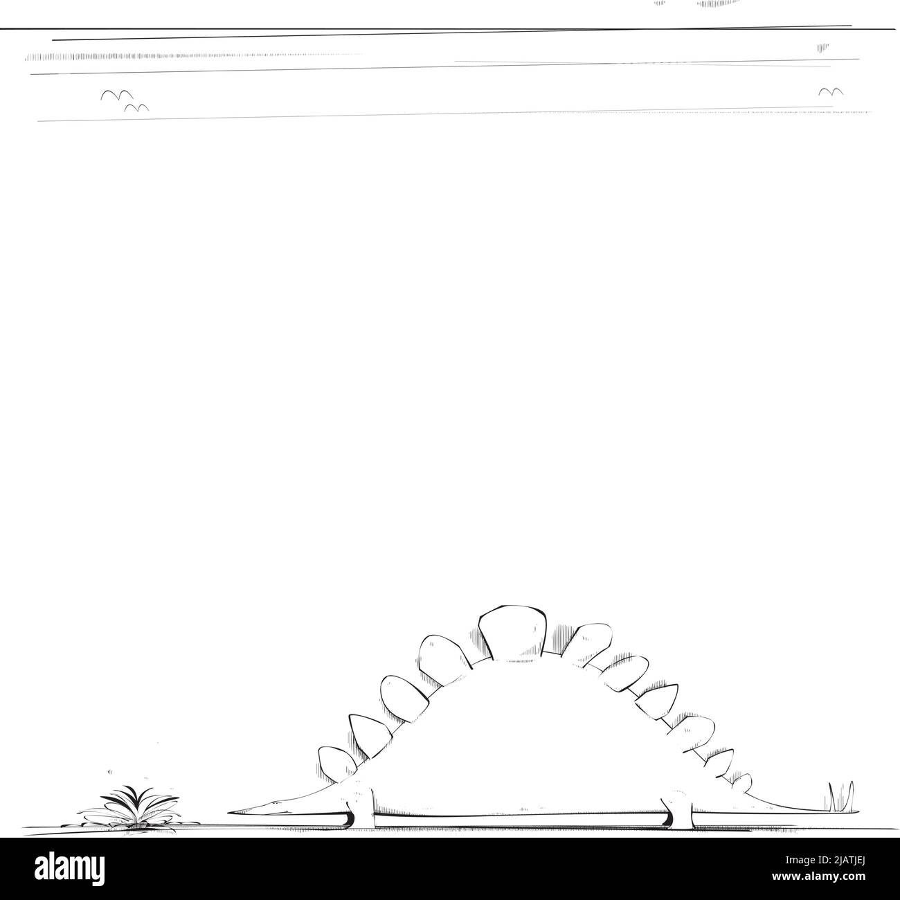 Stegosaurus considering a shrub for his lunch Stock Vector