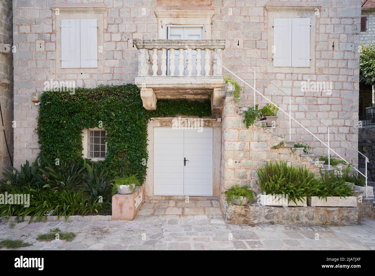 Old stone house with ivy plant on the wall Stock Photo