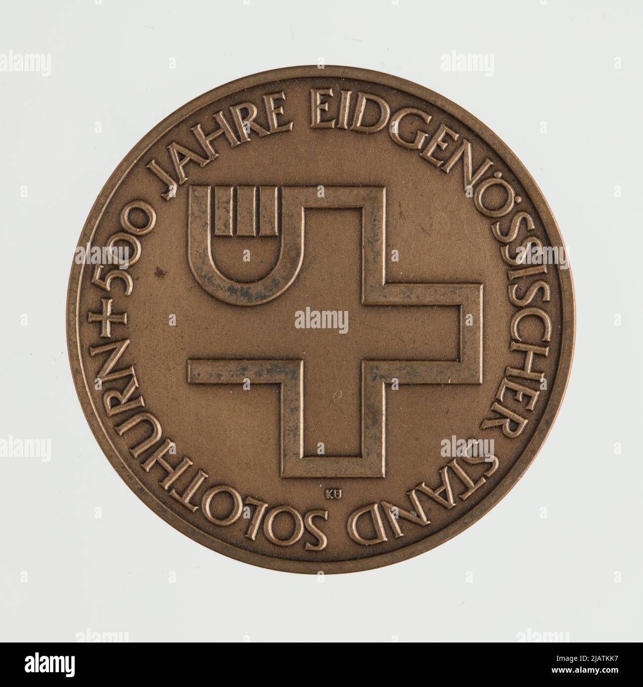 A medal commemorating 500 years of Solura canton in the Swiss Confederation Huguenin Stock Photo