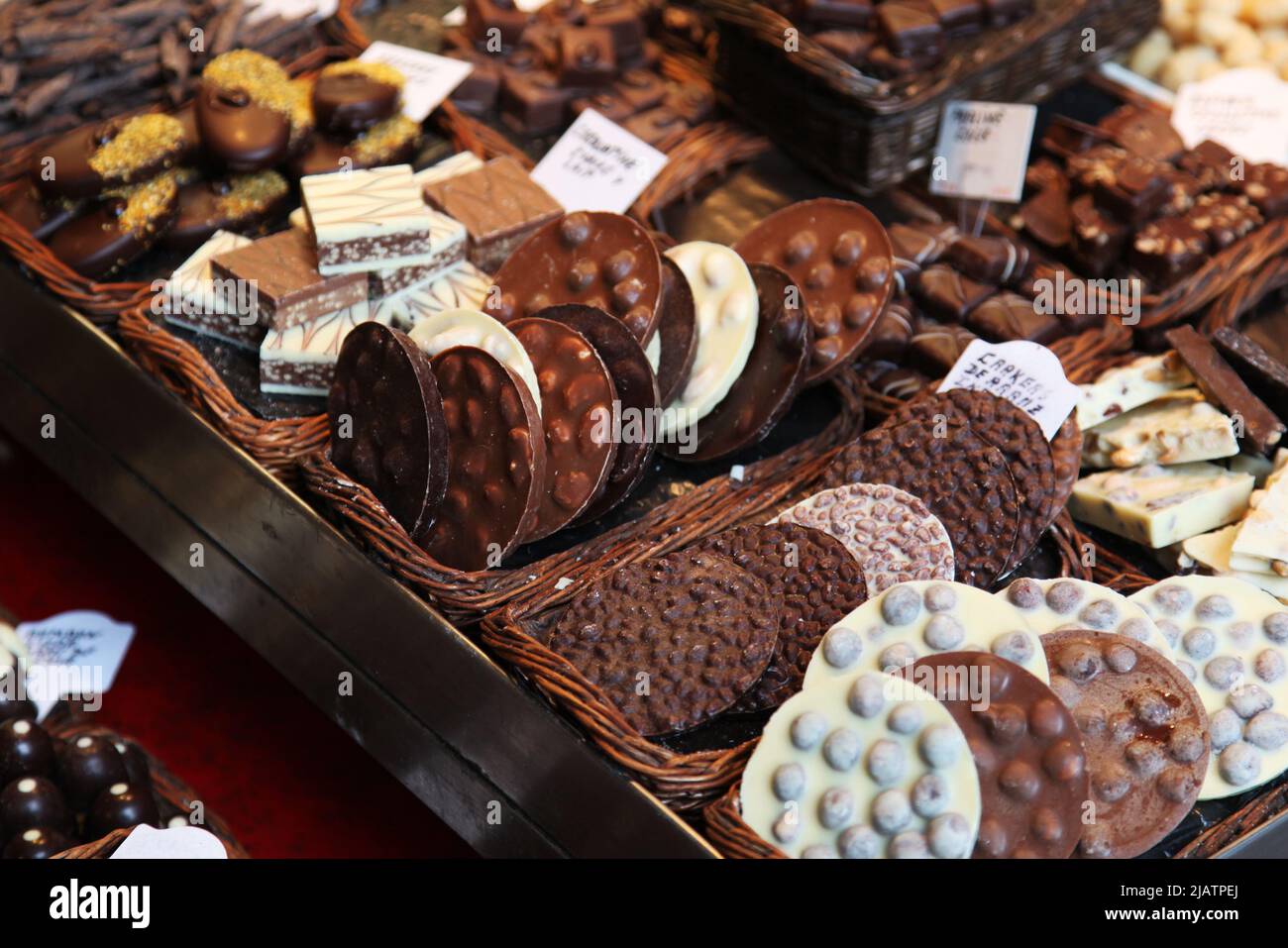 Various types of chocolate delicacies for sale Stock Photo