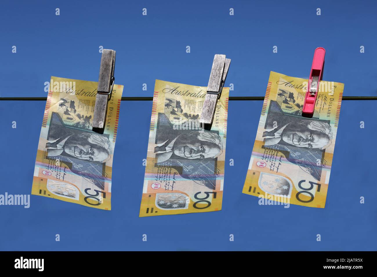 Money Laundering - Australian $50 notes. Stock Photo