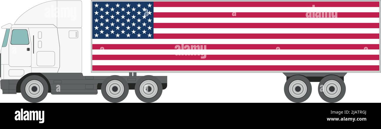 Truck with US flag trailer on white background - Vector illustration Stock Vector