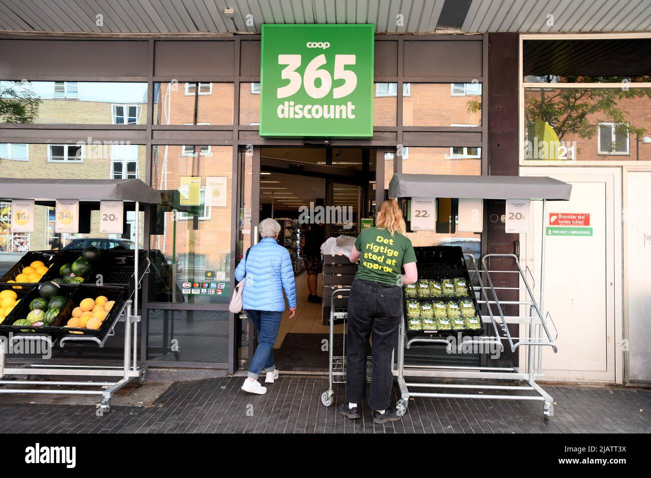 Copenhagen/Denmark/1st.June 2022/.365 Discount grocery store in danish