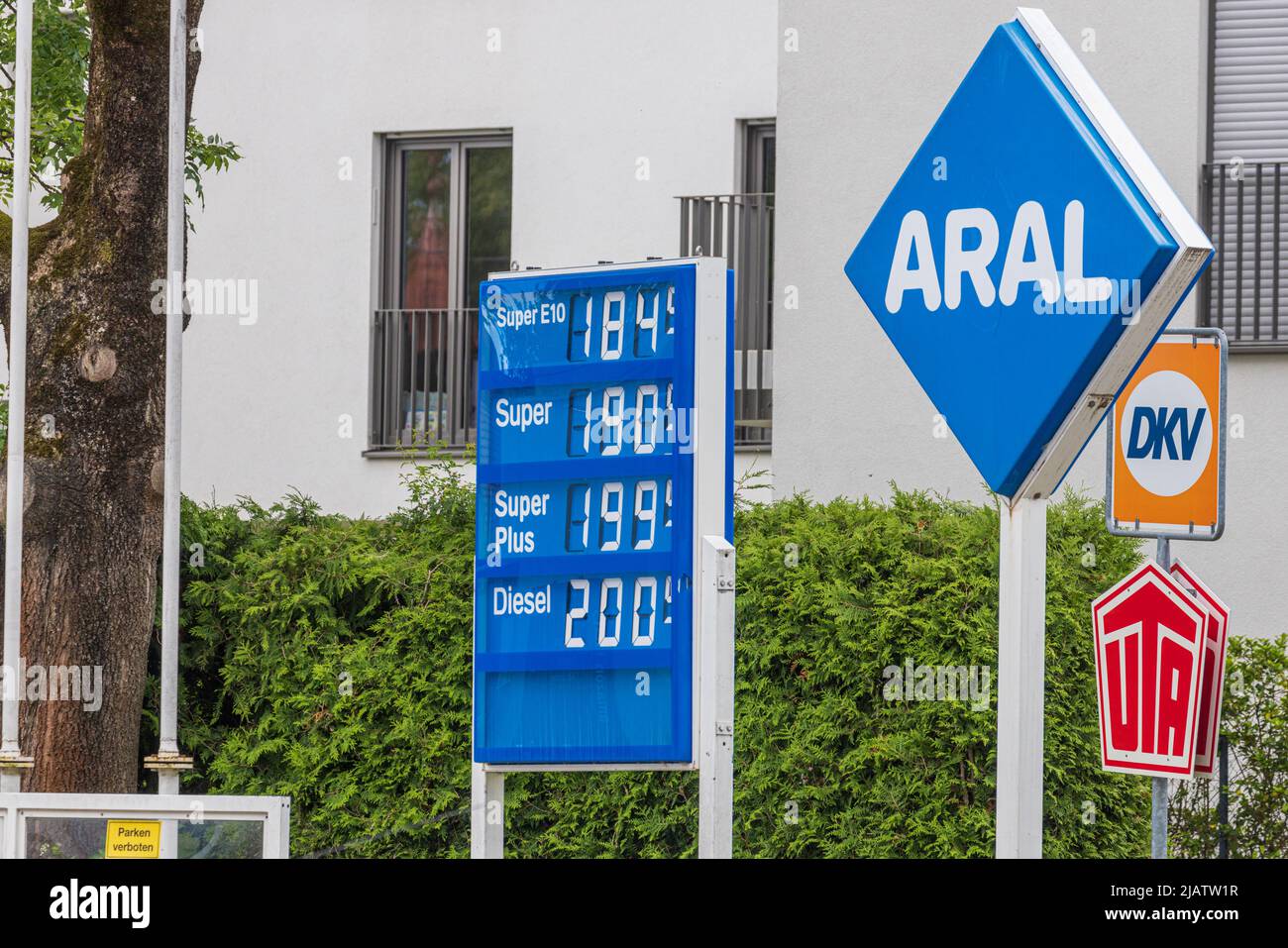 Price panel at a ARAL gas station in Munich, Germany after the tax