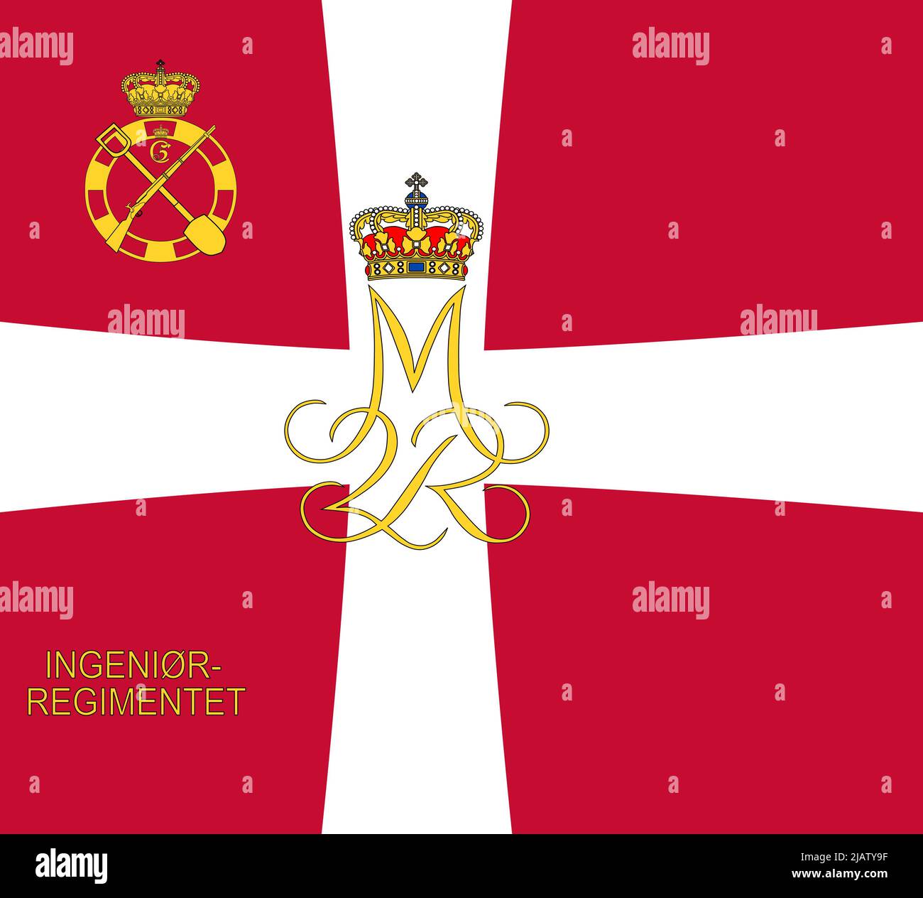Top view of flag Engineer Regiment, Denmark. Danish travel and patriot ...