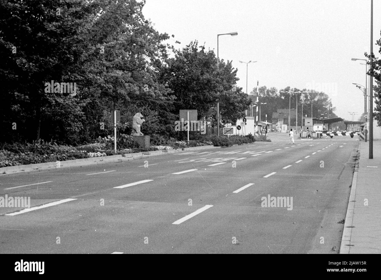 The East German border at Staaken between East and West Berlin in 1989 Stock Photo