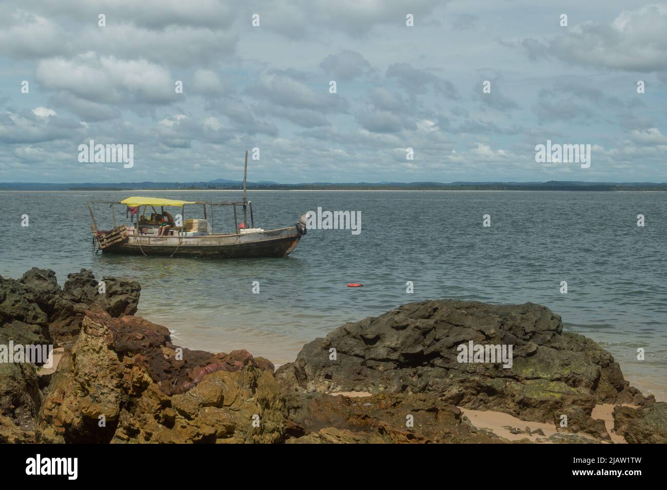 beach landscape with boat Stock Photo