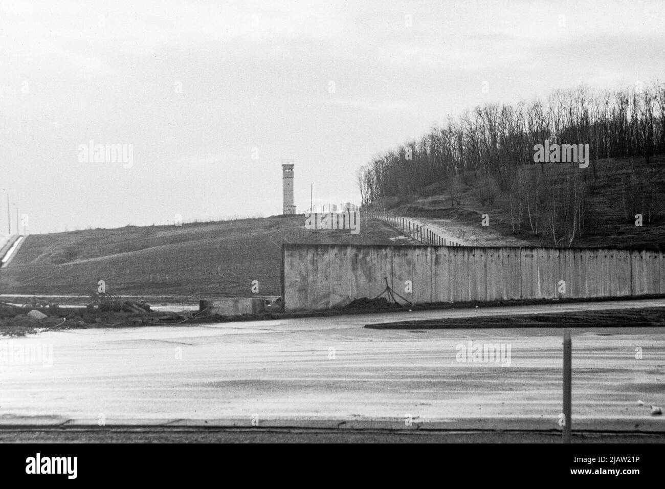 The East German border at Staaken between East and West Berlin in 1991 Stock Photo
