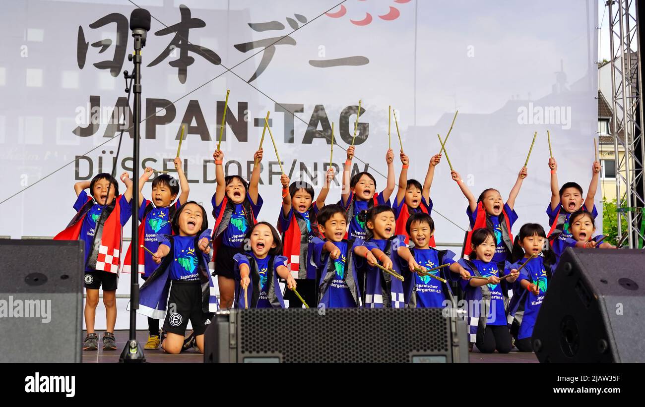 Japanese Kindergarten performing on the main stage at Japan Day 2022 festival in Düsseldorf/Germany. Stock Photo