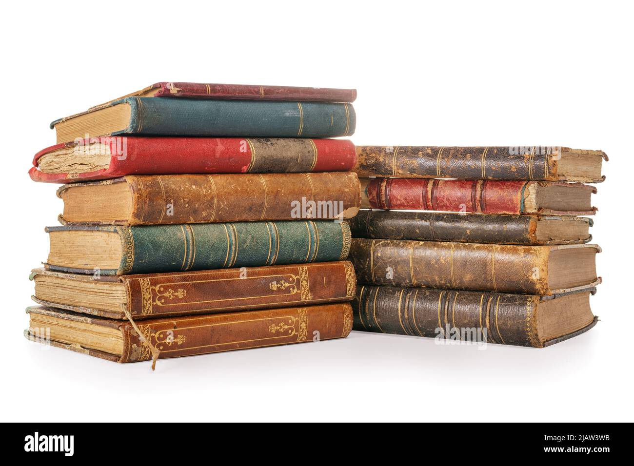 Pile of old books isolated on white, clipping path included Stock Photo