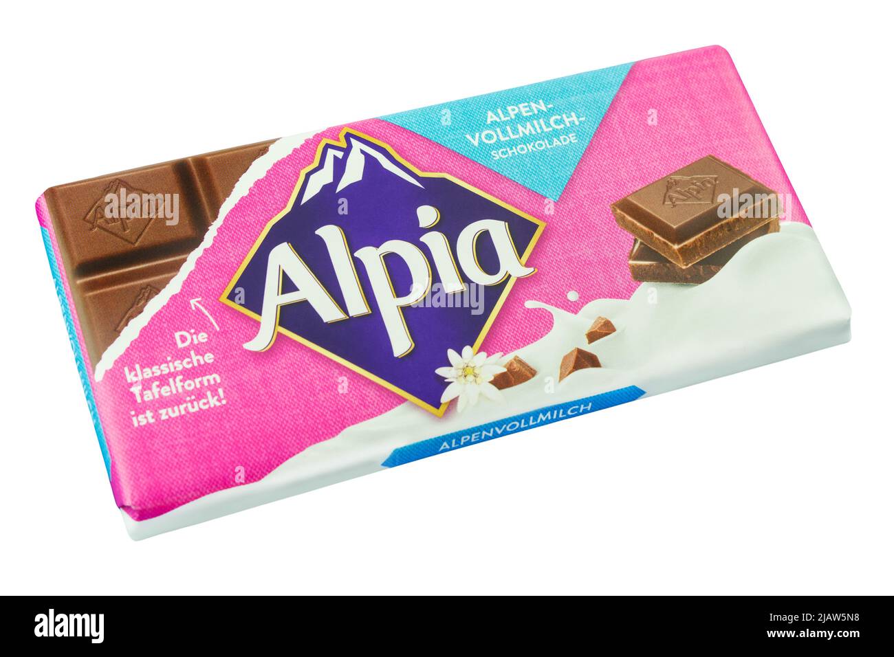1 Tafel Alpia Schokolade Vollmilch auf weissem Hintergrund Stock Photo -  Alamy