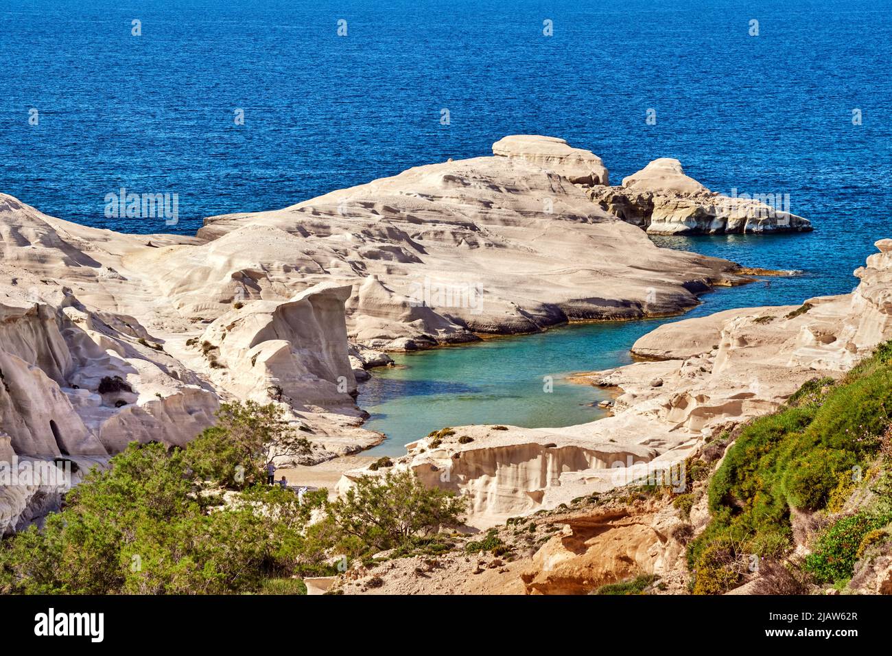 Two Rocks Greece Famous white rocks of Sarakiniko beach, Aegean sea, Milos island ...