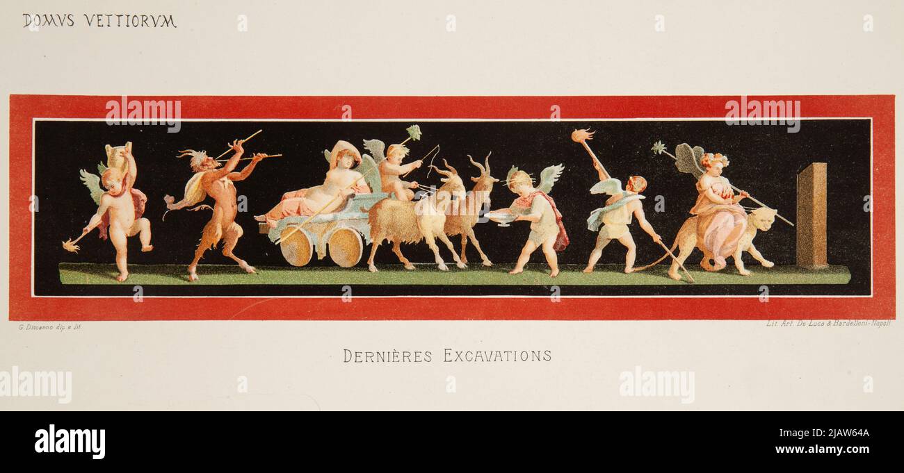 Pompeian painting  a fragment of the wall decoration decorating the Wettius villa in Pompeii (Casa dei Vettii); After 62 CE Discanno, Geremia (1839 1907), Zakład Litography: Luca de & Barelonlo Stock Photo