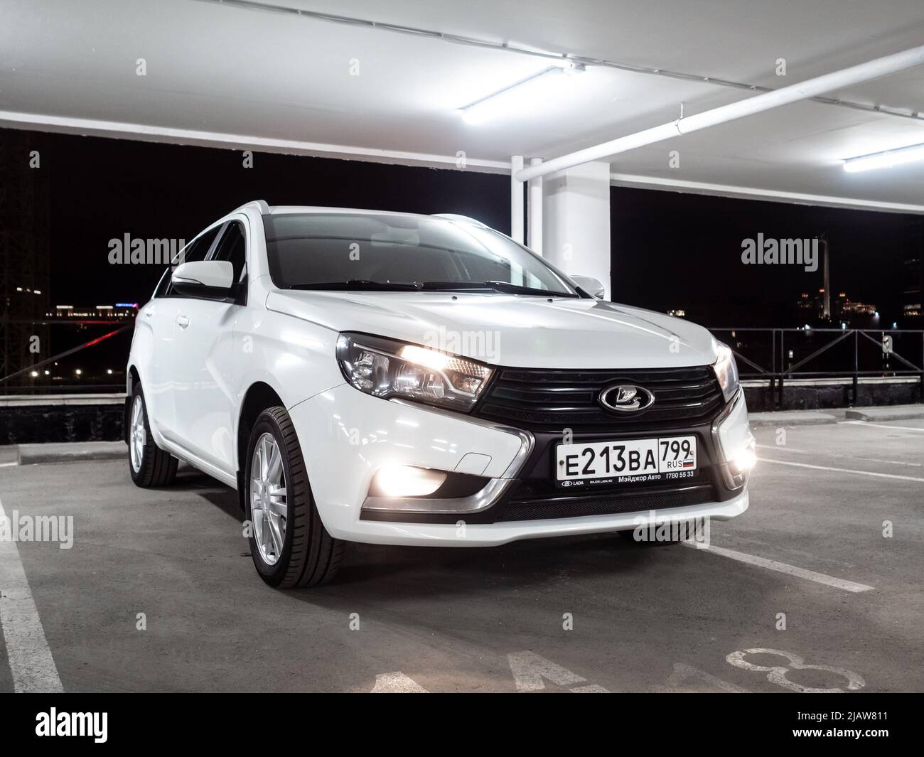 Moscow. Russia. September 15, 2021. White Lada Vesta SW station wagon in an  empty multi-storey car park at night. Lada Vesta SW is a modern Russian car  Stock Photo - Alamy