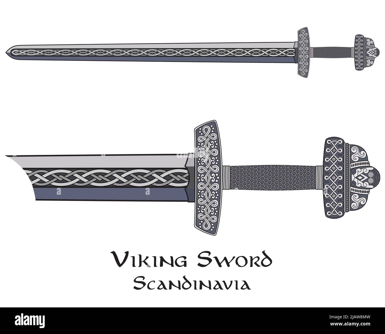 Viking sword decorated with Scandinavian pattern Stock Vector