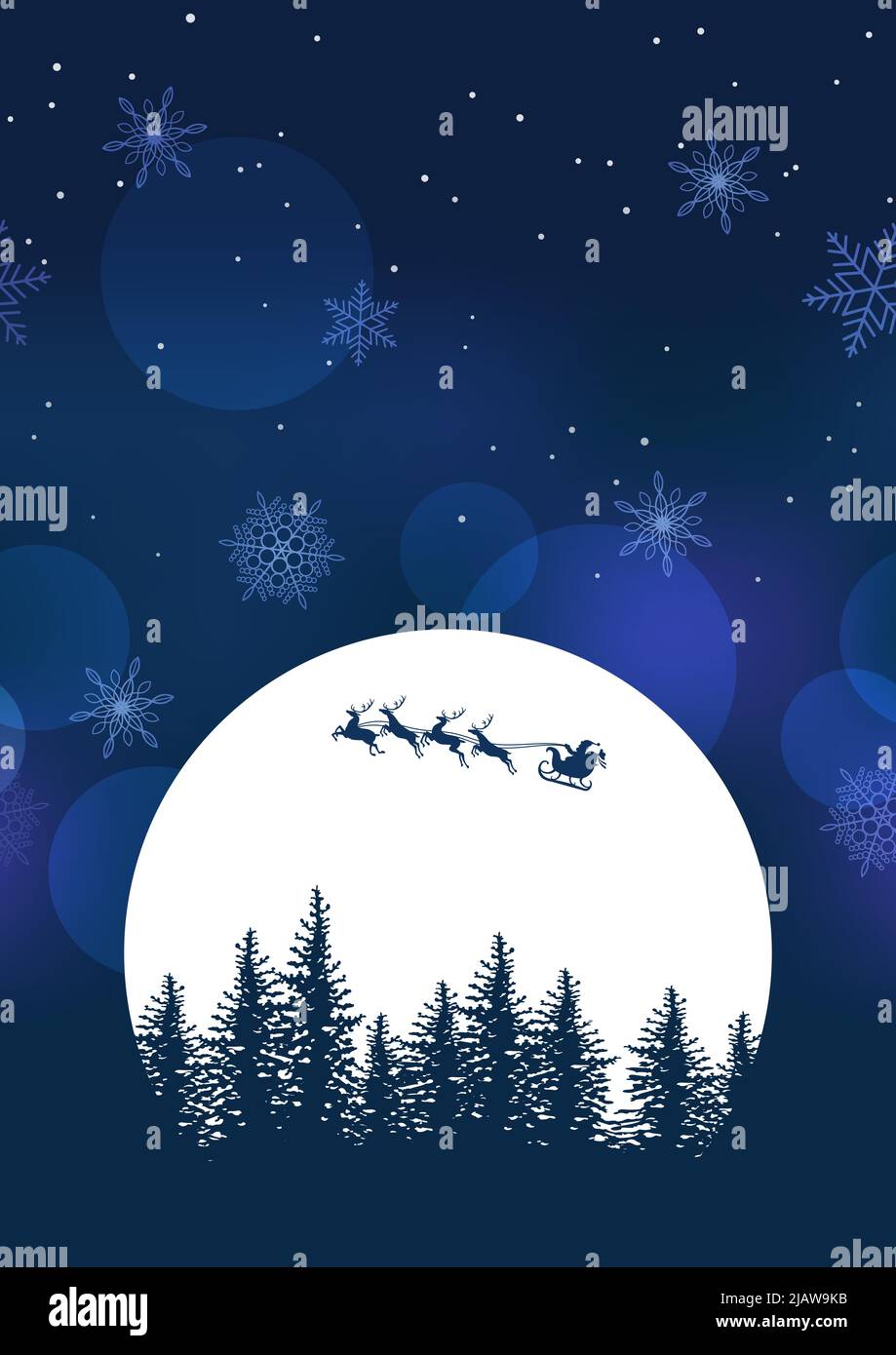 Santa Clause And Reindeers Flying Across The Full Moon On A Night Sky ...