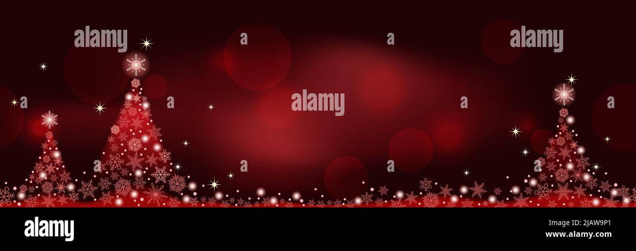 Abstract Red Winter Seamless Vector Background With Christmas Trees And Text Space. Horizontally Repeatable. Stock Vector