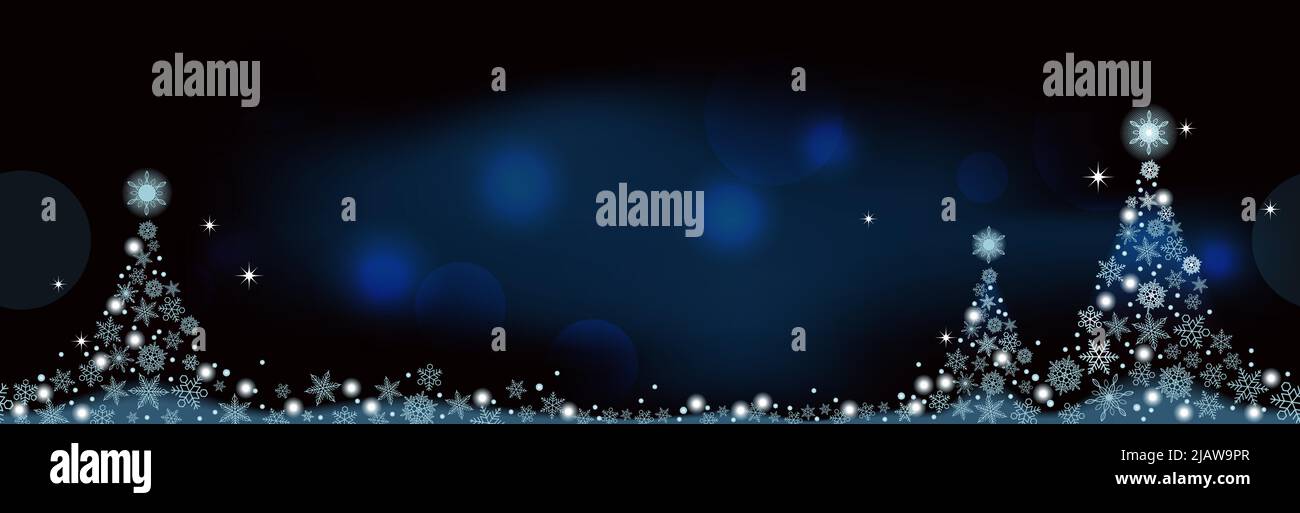 Abstract Blue Winter Seamless Vector Background With Christmas Trees And Text Space. Horizontally Repeatable. Stock Vector