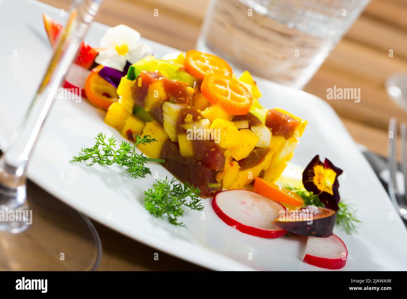 Raw tuna tartare with mango and avocado Stock Photo Alamy