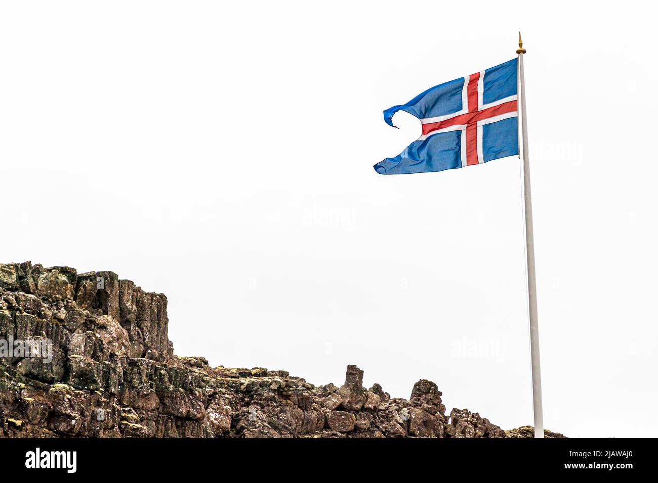 Icelandic flag in the founding capital Þingvellir Stock Photo