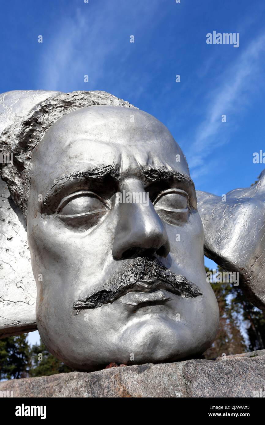 Sculpture of Finnish composer Jean Sibelius,  by Eila Hiltunen, Sibelius Park,Helsinki, Finland Stock Photo