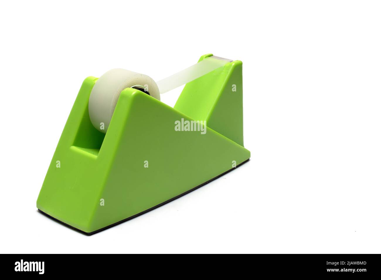 Close up oblique side view of solid green heavy big plastic adhesive