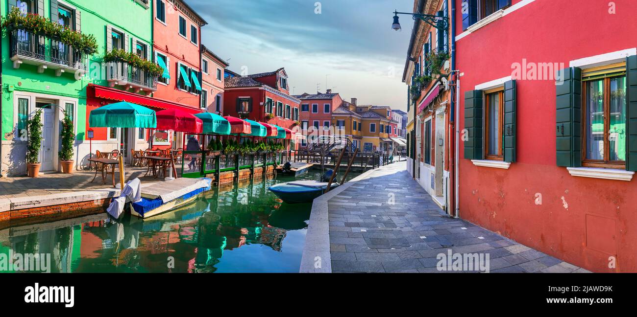 Most colorful traditional fishing town (village) Burano - Island near Venice. Italy travel and landmarks Stock Photo