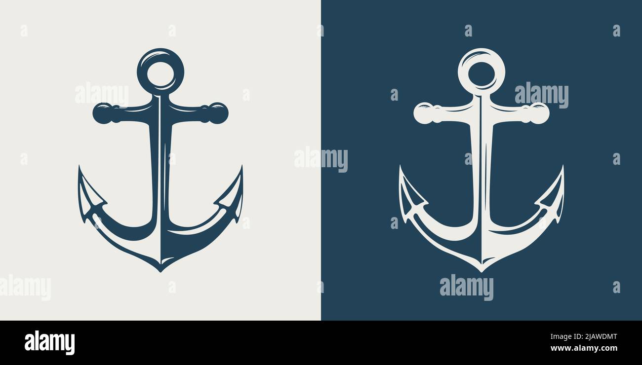 Vector Hand drawn Anchor Icon Set Isolated. Design Template for Tattoos, Tshirt, Logo, Labels. Monochrome Anchor SilhouetteTemplate. Antique Vintage Stock Vector