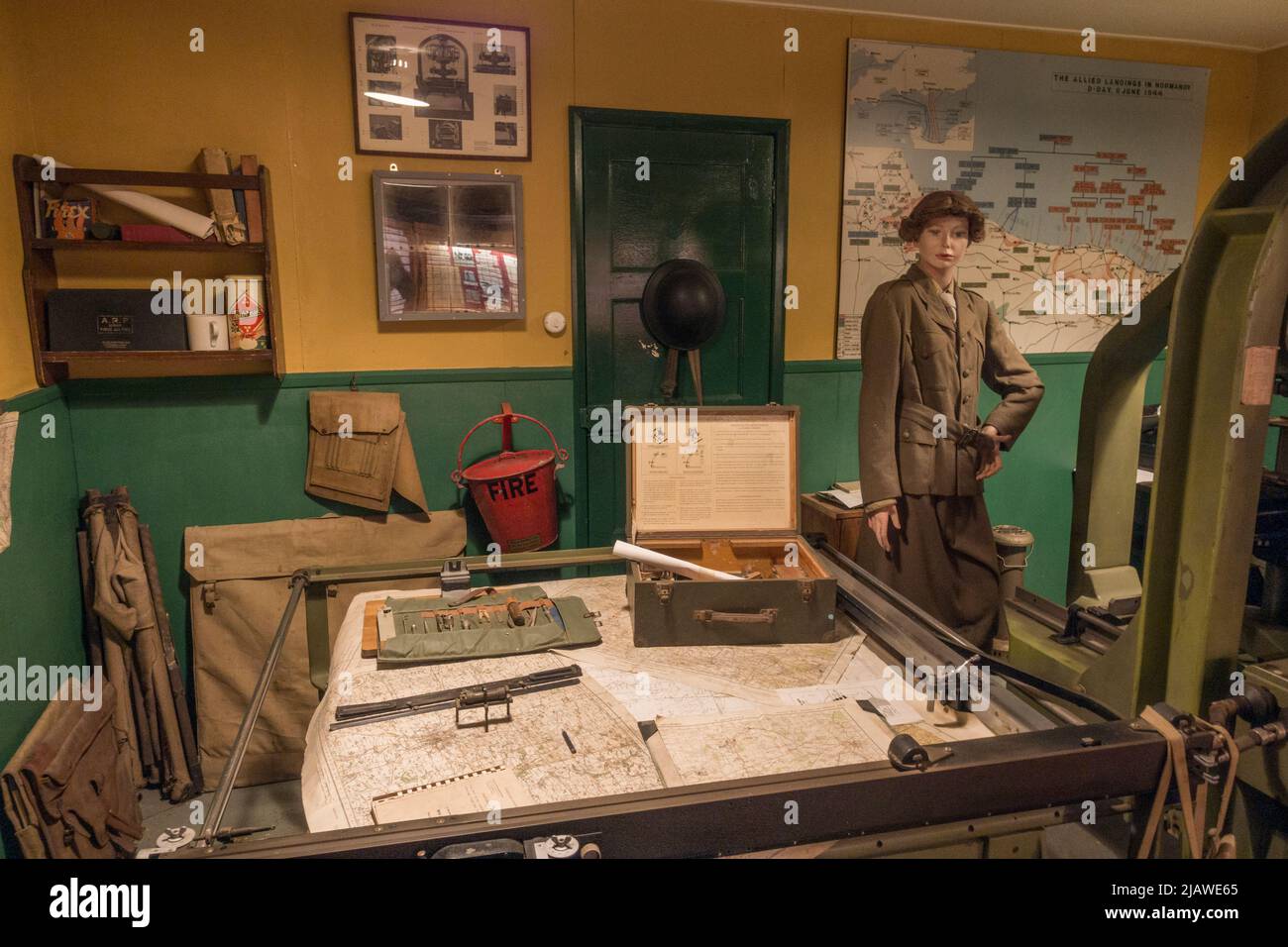 D-Day map plotting machine (Wild A5 No 54) on display in Eden Camp Modern History Theme Museum near Malton, North Yorkshire, England. Stock Photo