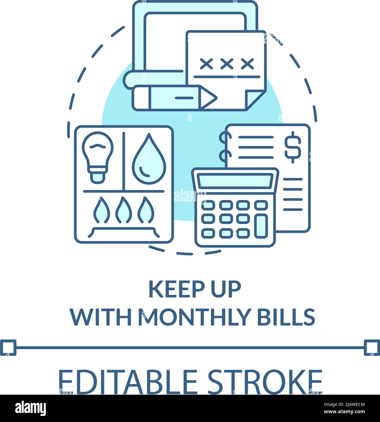 Keep up with monthly bills turquoise concept icon Stock Vector